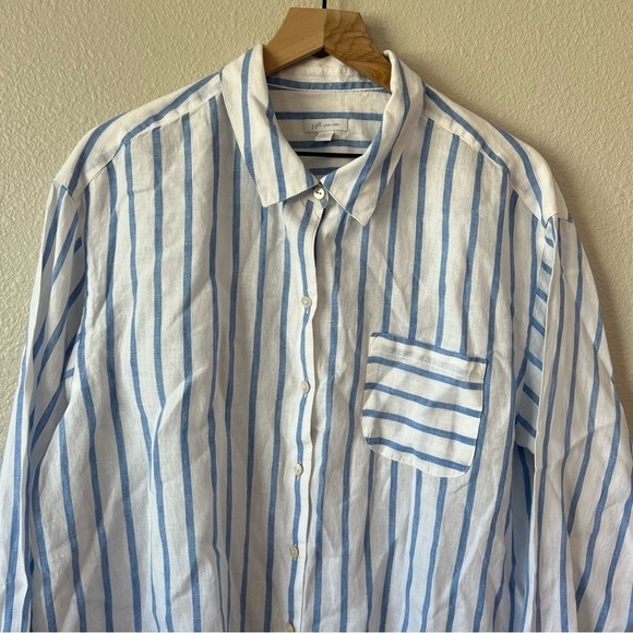 J. Jill Love Linen Easy Blue and White Striped Button Up Shirt- size 1X - Picture 6 of 12